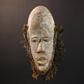 African Dan Mask | White Kaolin Wood Mask | Hand-Carved Tribal Wall Art | Spirit Face Sculpture | Traditional Raffia African Decor-G5249