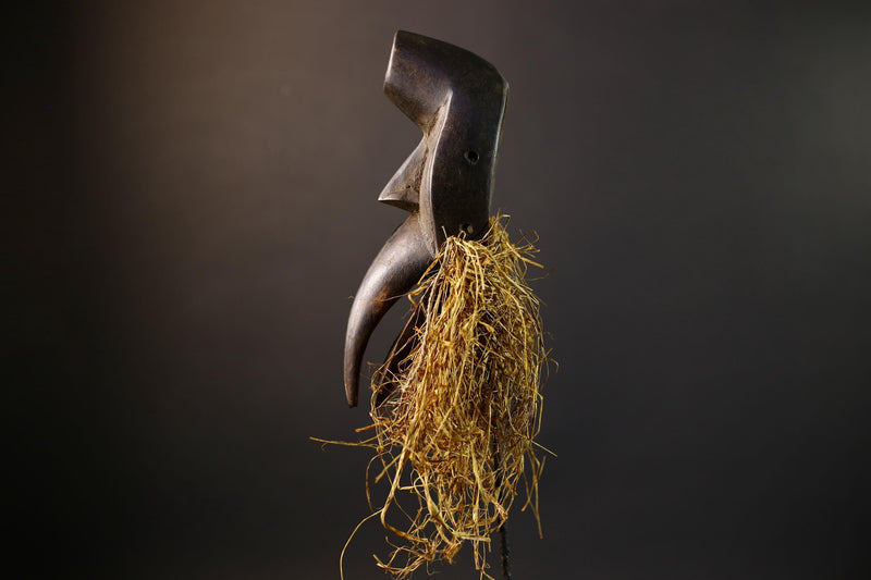 African Tribal Mask | Dan Bird Mask | Handcarved Wood Art | Raffia Beard Spirit Mask | African Figurine Wall Sculpture Decor-G5269