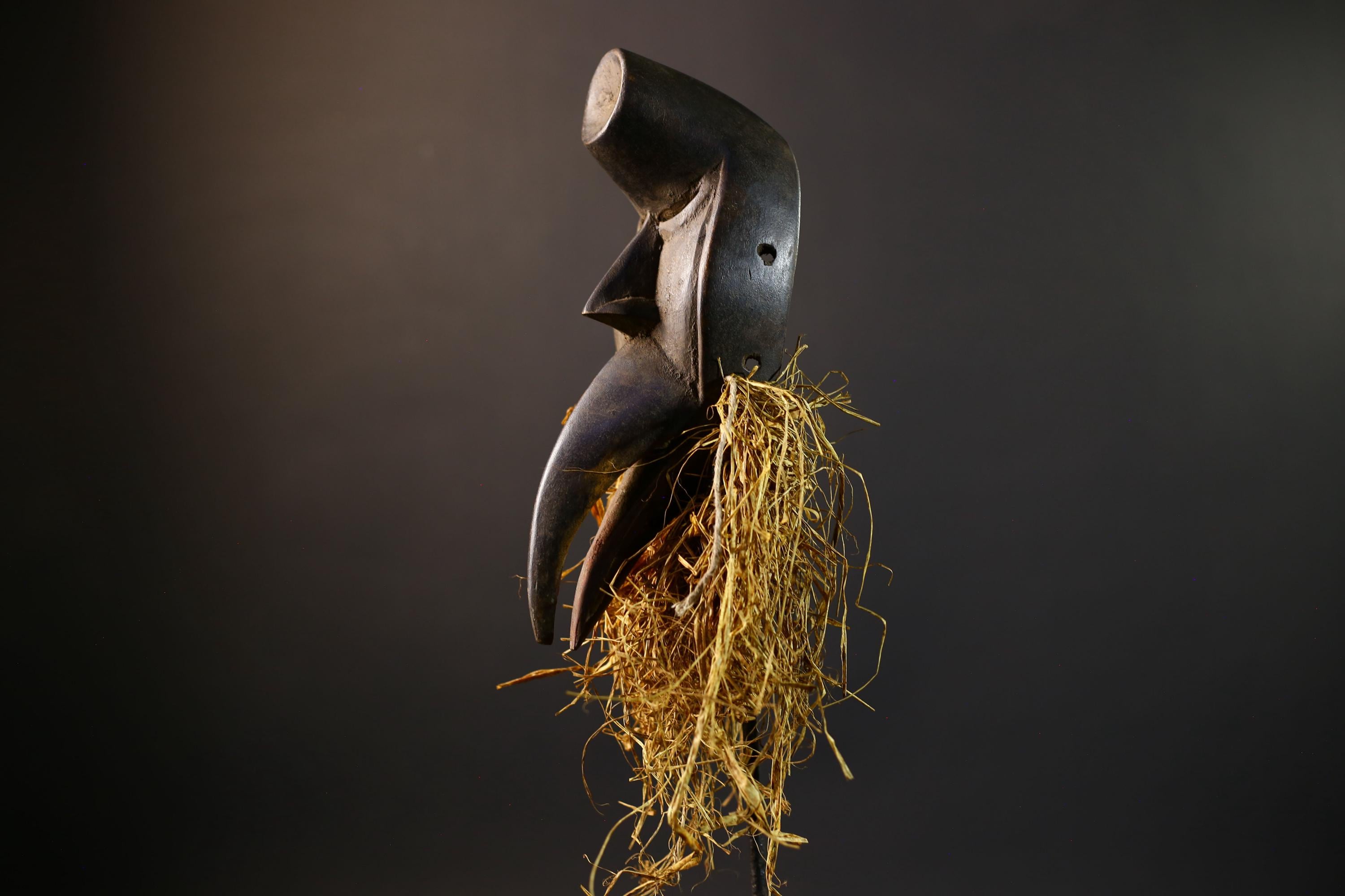 African Tribal Mask | Dan Bird Mask | Handcarved Wood Art | Raffia Beard Spirit Mask | African Figurine Wall Sculpture Decor-G5269