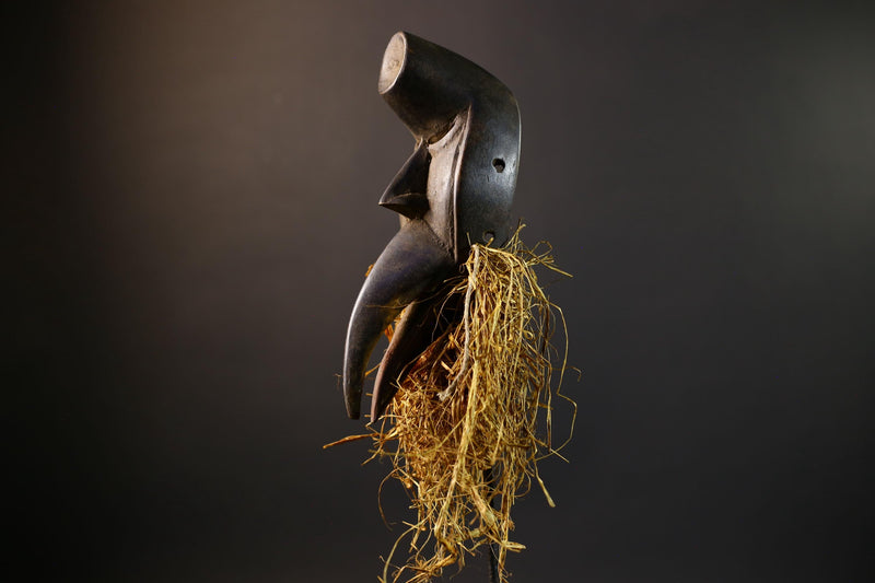 African Tribal Mask | Dan Bird Mask | Handcarved Wood Art | Raffia Beard Spirit Mask | African Figurine Wall Sculpture Decor-G5269