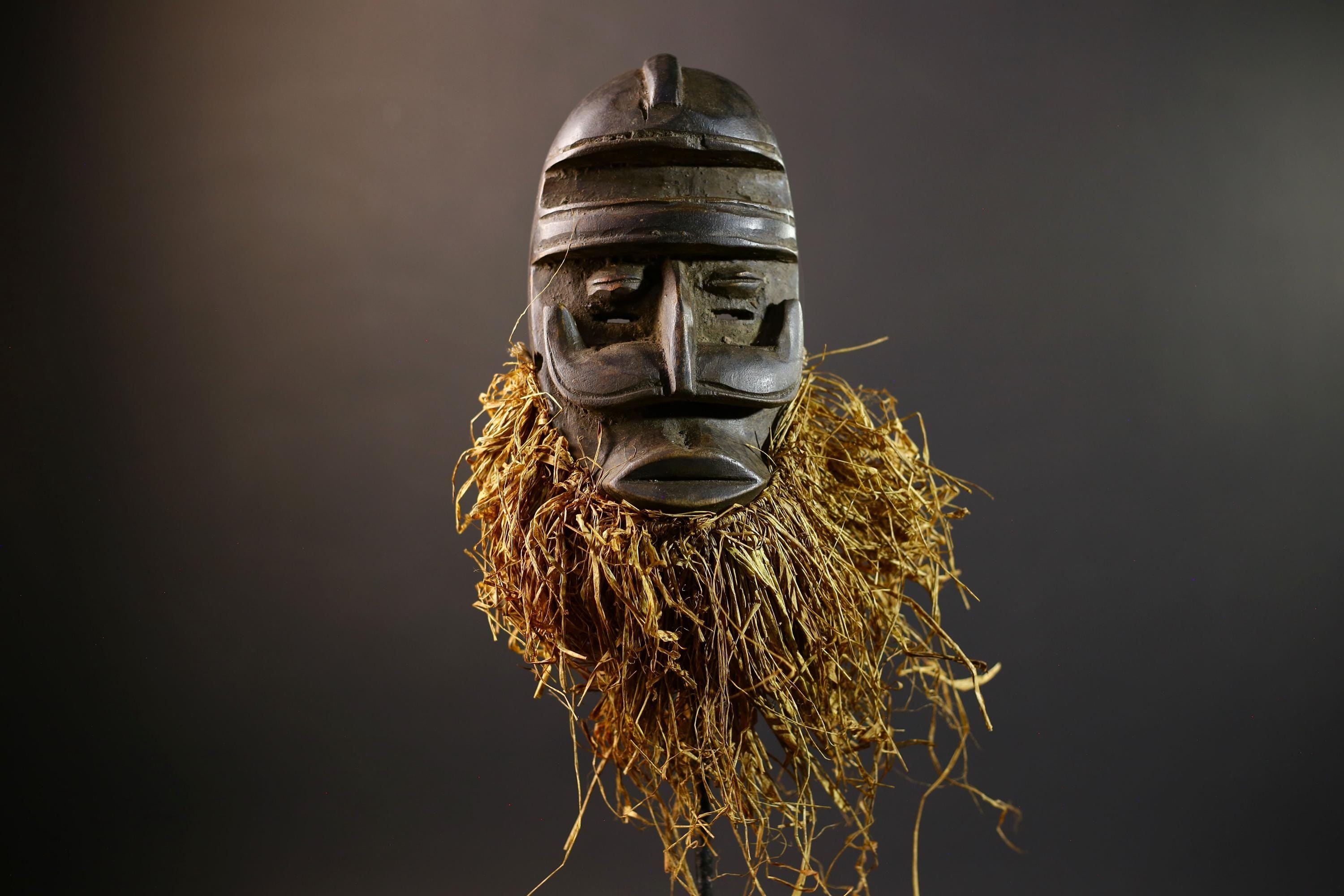 African Tribal Mask | Dan Bird Mask | Handcarved Wood Art | Raffia Beard Spirit Mask | African Figurine Wall Sculpture Decor-G5268