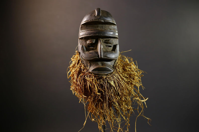 African Tribal Mask | Dan Bird Mask | Handcarved Wood Art | Raffia Beard Spirit Mask | African Figurine Wall Sculpture Decor-G5268