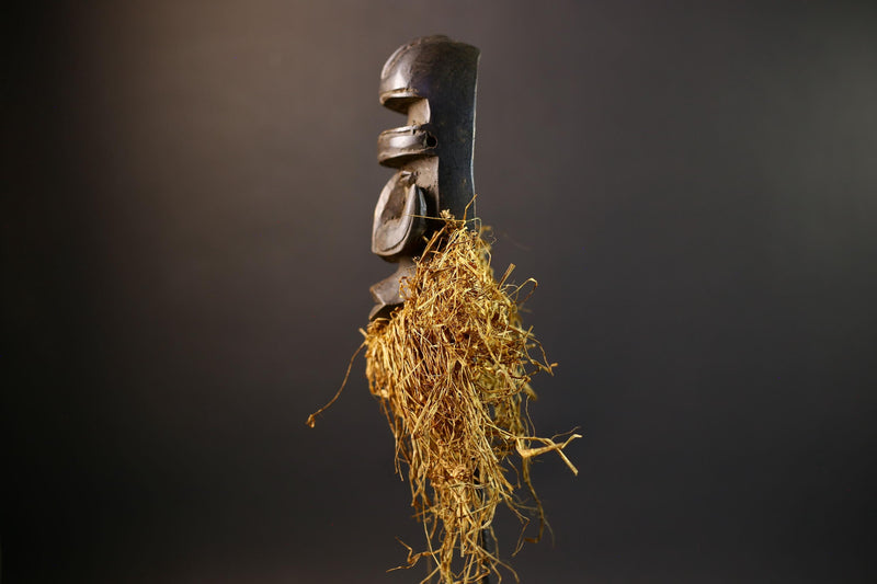 African Tribal Mask | Dan Bird Mask | Handcarved Wood Art | Raffia Beard Spirit Mask | African Figurine Wall Sculpture Decor-G5268