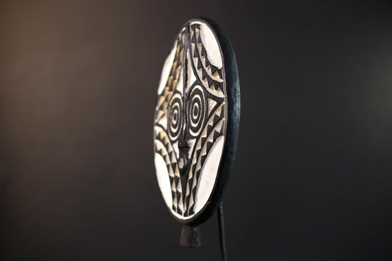 African Bwa Sun Mask | Hand-Carved Wood Wall Art | Tribal Burkina Faso Decor | Blue White Brown Mask | Vintage Ritual Spirit Sculpture-G5267