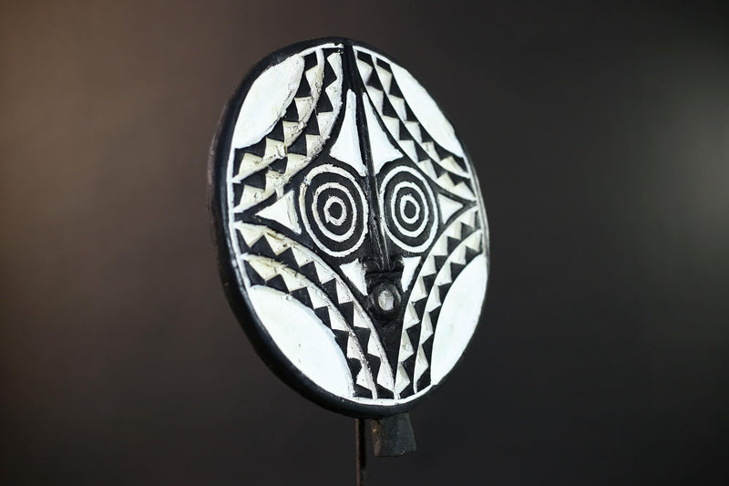 African Bwa Sun Mask | Hand-Carved Wood Wall Art | Tribal Burkina Faso Decor | Blue White Brown Mask | Vintage Ritual Spirit Sculpture-G5267