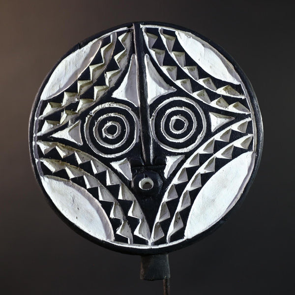 African Bwa Sun Mask | Hand-Carved Wood Wall Art | Tribal Burkina Faso Decor | Blue White Brown Mask | Vintage Ritual Spirit Sculpture-G5267