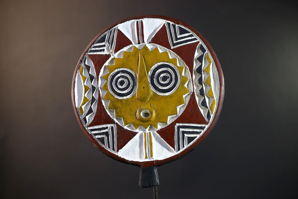 African Bwa Sunburst Mask | Handcarved Painted Wall Decor | Tribal Spirit Sculpture | African Home Art | Sun Mask Figurine-G5266
