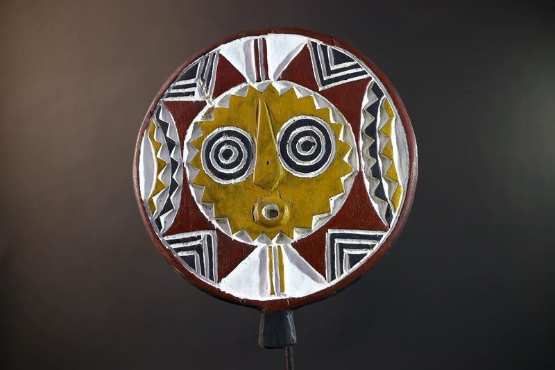 African Bwa Sunburst Mask | Handcarved Painted Wall Decor | Tribal Spirit Sculpture | African Home Art | Sun Mask Figurine-G5266