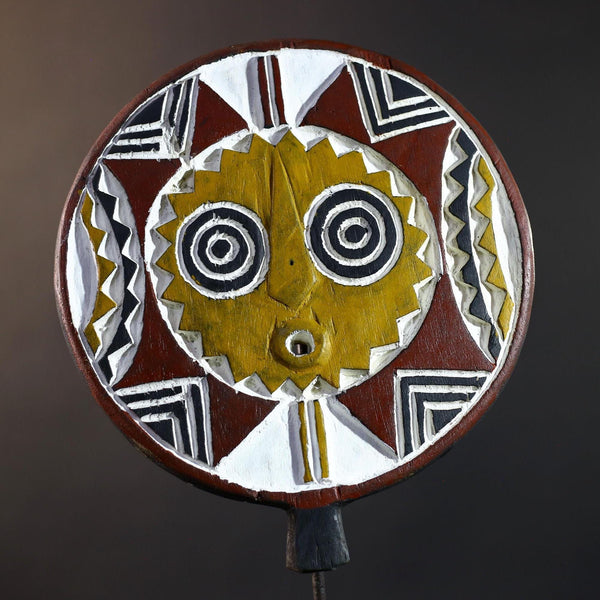 African Bwa Sunburst Mask | Handcarved Painted Wall Decor | Tribal Spirit Sculpture | African Home Art | Sun Mask Figurine-G5266