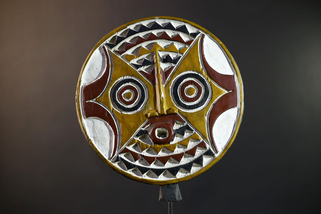 African Bwa Sun Mask | Tribal Handcarved Wall Decor | Multicolor Sun Sculpture | African Home Art | Ethnic Figurine Wall Hanging-G5265
