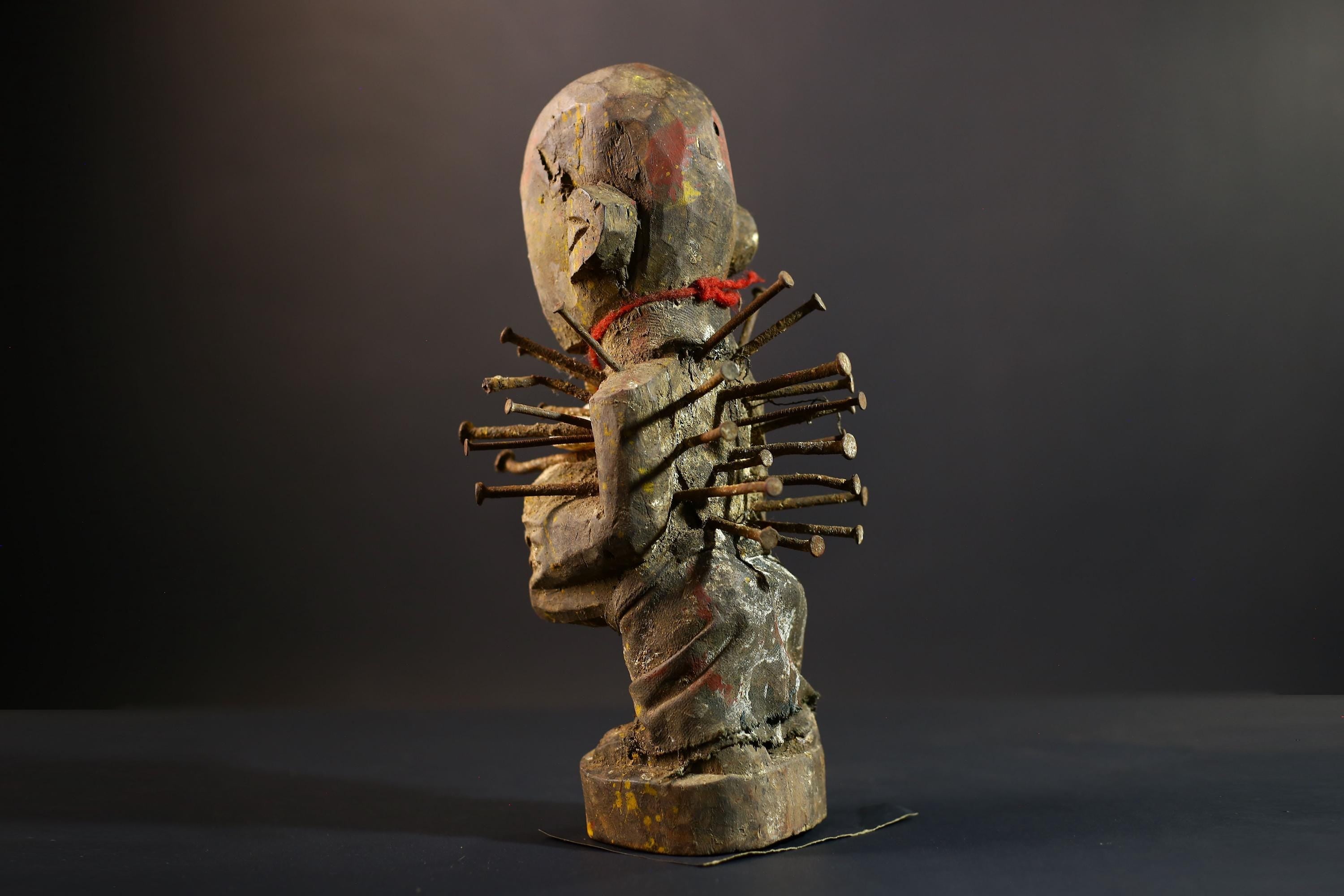 African Nkisi Nkondi Figure | Tribal Power Statue with Nails | Handcarved Fetish Figurine | Antique Voodoo Spirit Sculpture Decor-G5264