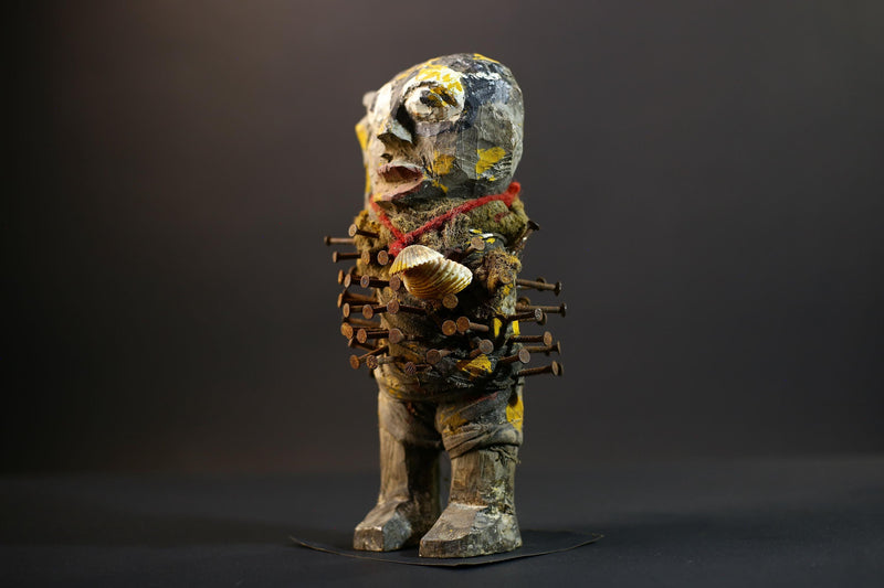 African Nkisi Nkondi Figure | Tribal Power Sculpture | Antique Nail Charm Statue | African Ritual Art | Healing Spirit Decor-G5259