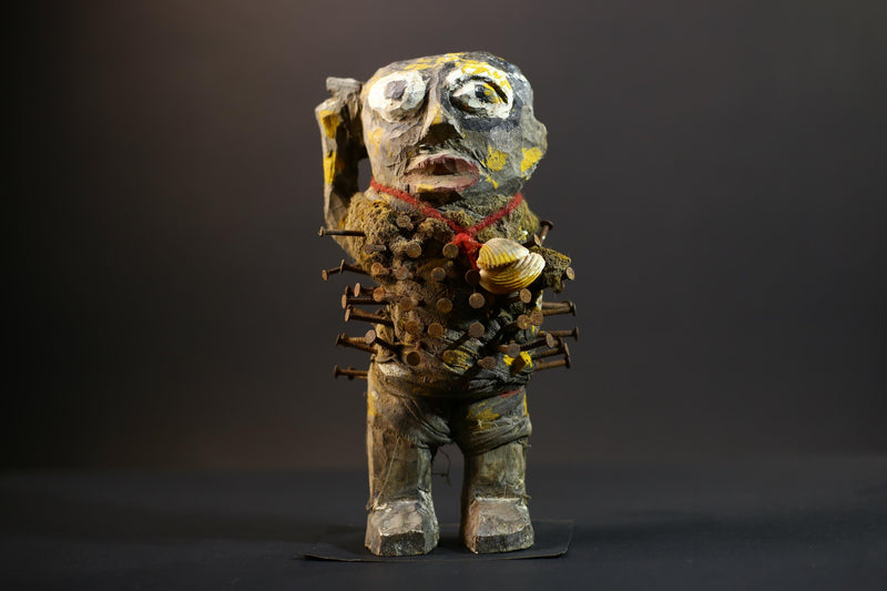 African Nkisi Nkondi Figure | Tribal Power Sculpture | Antique Nail Charm Statue | African Ritual Art | Healing Spirit Decor-G5259