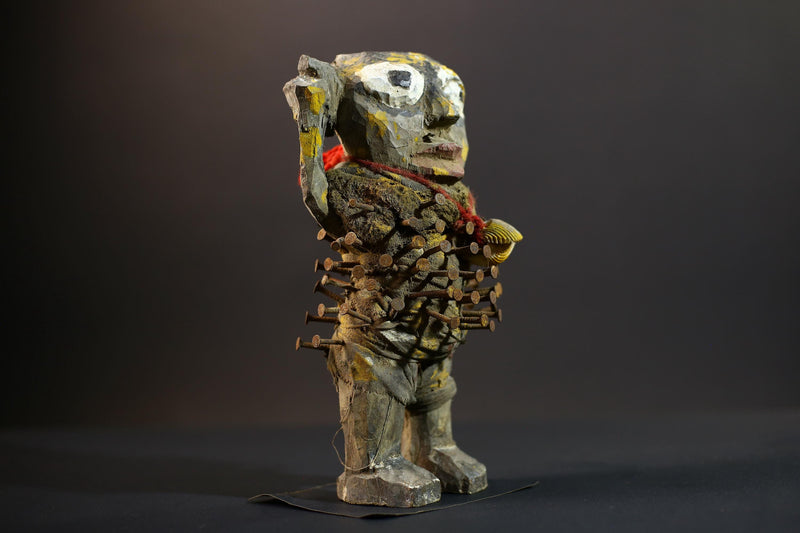 African Nkisi Nkondi Figure | Tribal Power Sculpture | Antique Nail Charm Statue | African Ritual Art | Healing Spirit Decor-G5259
