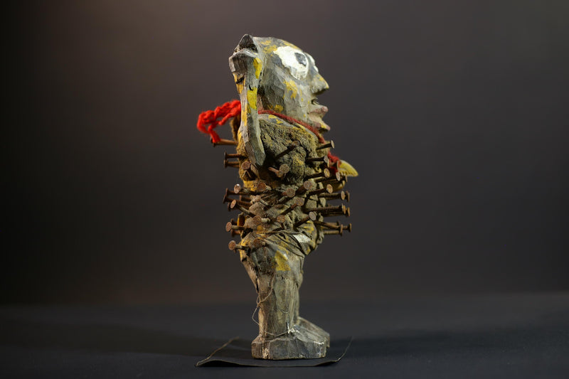 African Nkisi Nkondi Figure | Tribal Power Sculpture | Antique Nail Charm Statue | African Ritual Art | Healing Spirit Decor-G5259