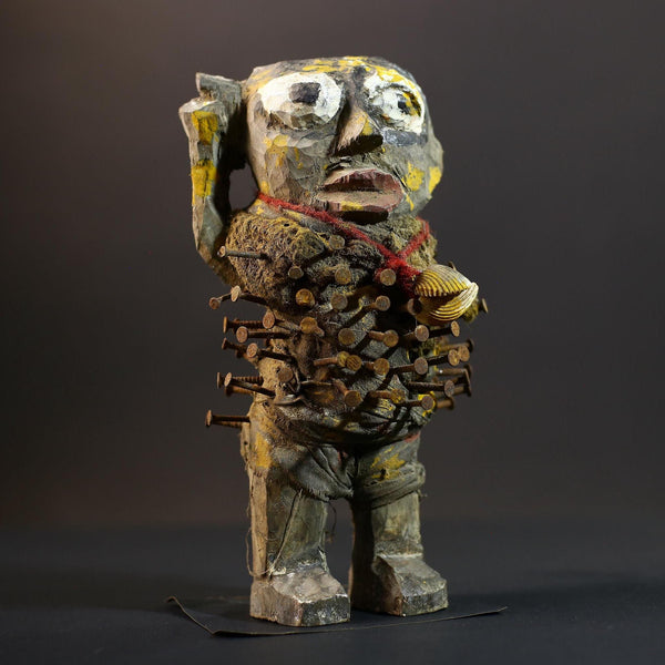 African Nkisi Nkondi Figure | Tribal Power Sculpture | Antique Nail Charm Statue | African Ritual Art | Healing Spirit Decor-G5259