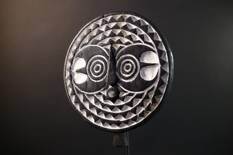 African Geometric Mask | Black & White Wood Decor | Hand-Carved Tribal Mask Figurine | Modern Ethnic Wall Art-G5279