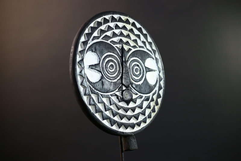 African Geometric Mask | Black & White Wood Decor | Hand-Carved Tribal Mask Figurine | Modern Ethnic Wall Art-G5279