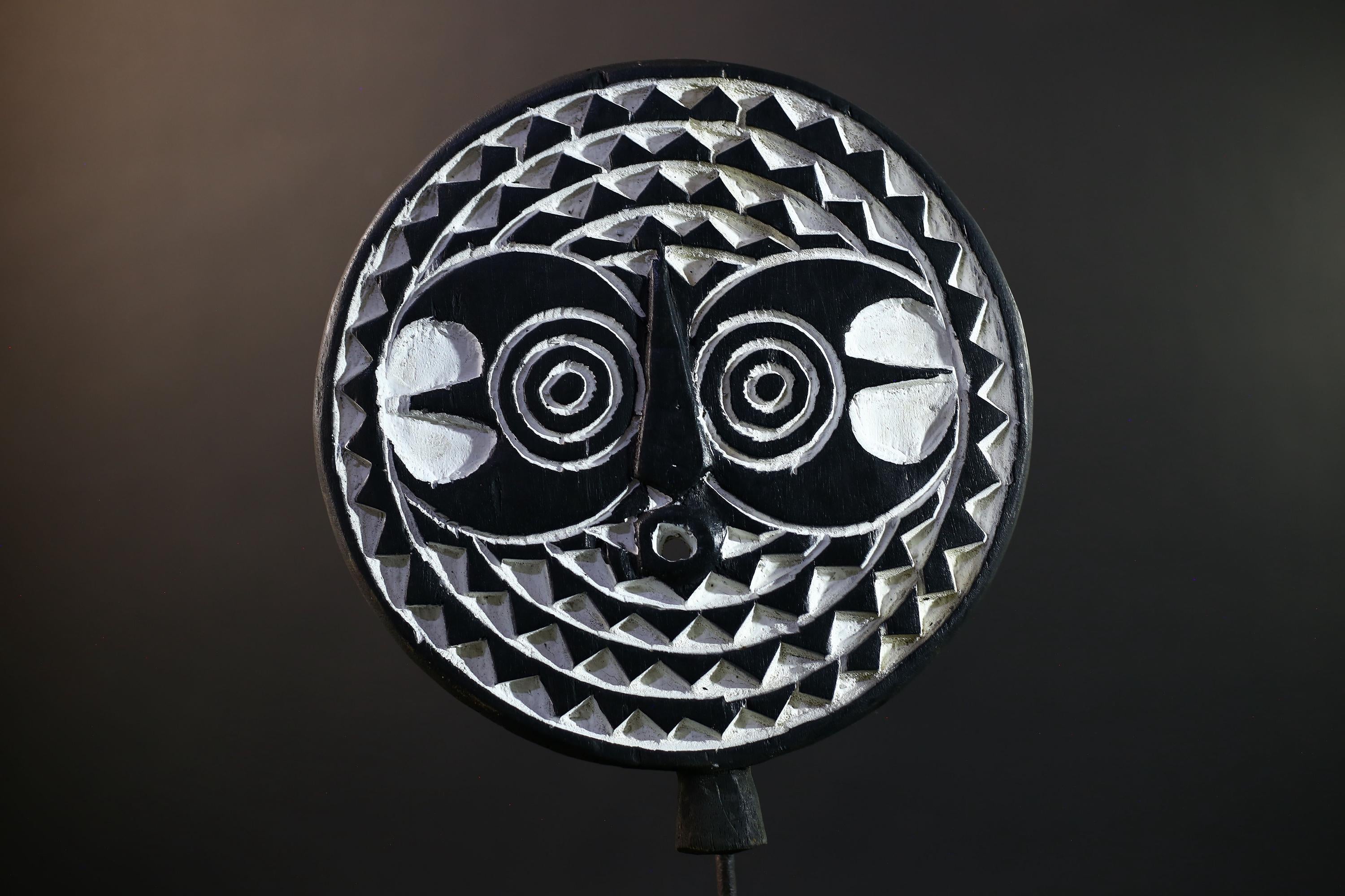 African Geometric Mask | Black & White Wood Decor | Hand-Carved Tribal Mask Figurine | Modern Ethnic Wall Art-G5279