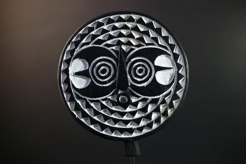 African Geometric Mask | Black & White Wood Decor | Hand-Carved Tribal Mask Figurine | Modern Ethnic Wall Art-G5279