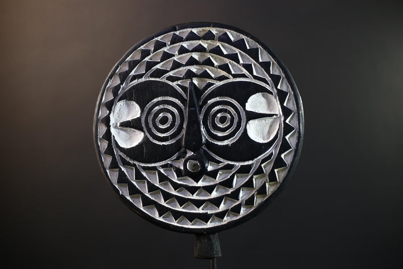 African Geometric Mask | Black & White Wood Decor | Hand-Carved Tribal Mask Figurine | Modern Ethnic Wall Art-G5279