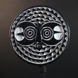 African Geometric Mask | Black & White Wood Decor | Hand-Carved Tribal Mask Figurine | Modern Ethnic Wall Art-G5279