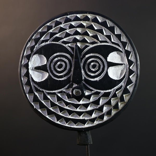 African Geometric Mask | Black & White Wood Decor | Hand-Carved Tribal Mask Figurine | Modern Ethnic Wall Art-G5279
