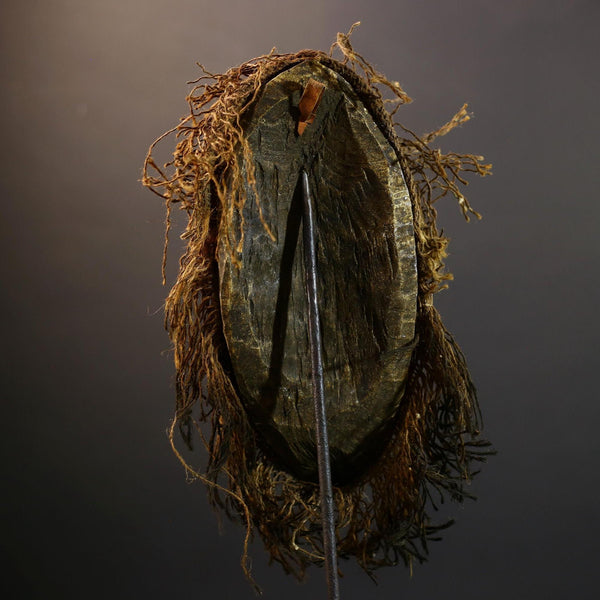 African Dan Mask | Tribal Dan Masks | Hand-Carved Wood Mask | Natural Fiber Fringe Decor | Vintage Ethnic Wall Mask-G5277