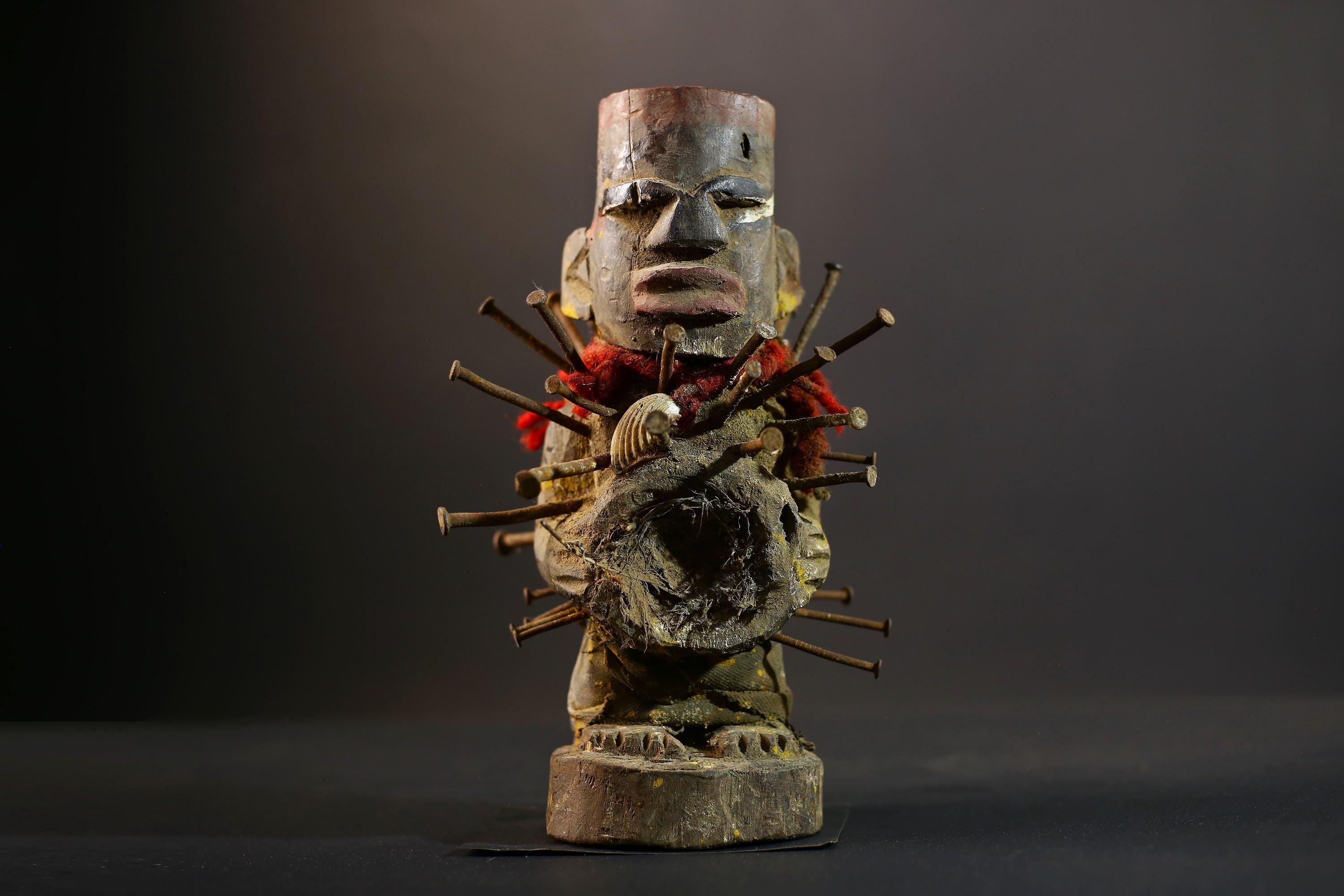 African Kongo Nkisi Nkonde | Nail Fetish Figurine | Hand-Carved Wood Art | Tribal Spiritual Decor | Collectible Sculpture-G5274