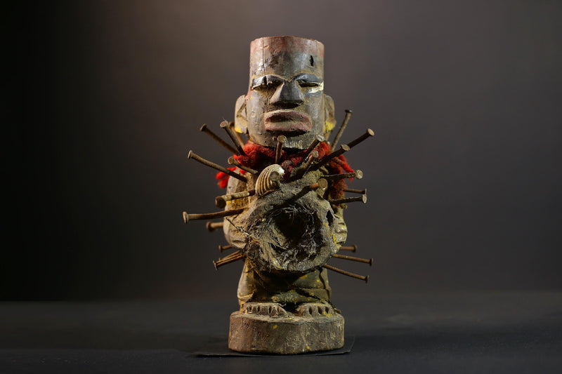 African Kongo Nkisi Nkonde | Nail Fetish Figurine | Hand-Carved Wood Art | Tribal Spiritual Decor | Collectible Sculpture-G5274