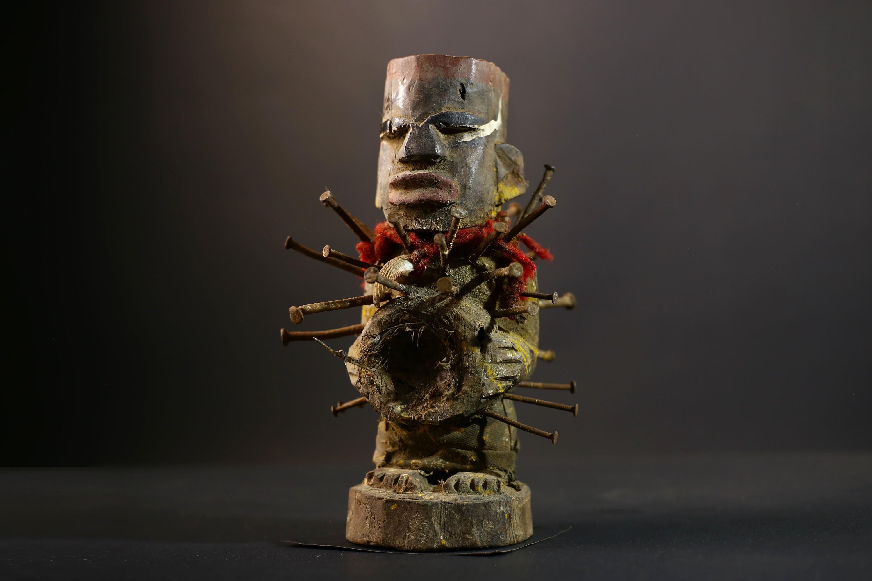 African Kongo Nkisi Nkonde | Nail Fetish Figurine | Hand-Carved Wood Art | Tribal Spiritual Decor | Collectible Sculpture-G5274