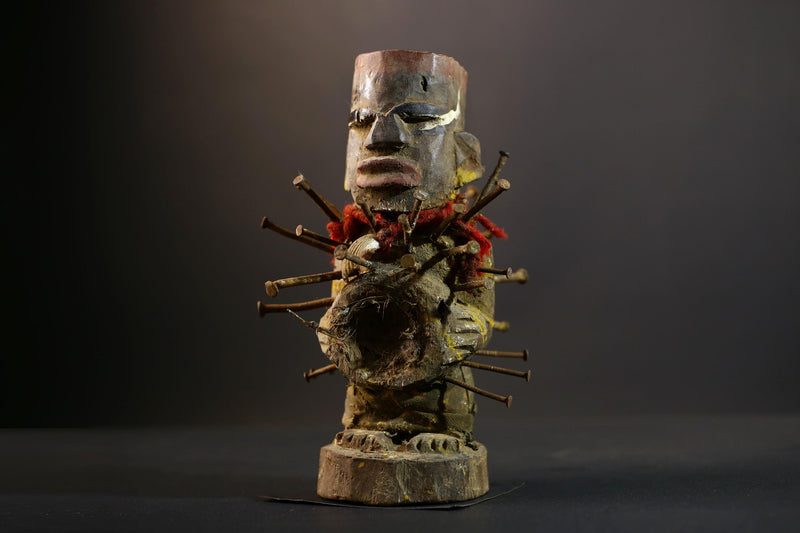 African Kongo Nkisi Nkonde | Nail Fetish Figurine | Hand-Carved Wood Art | Tribal Spiritual Decor | Collectible Sculpture-G5274