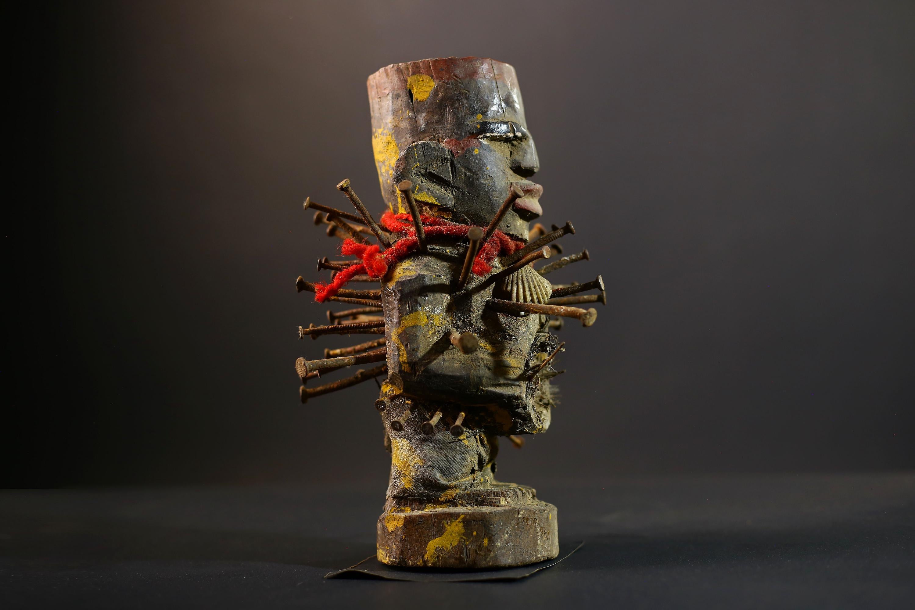 African Kongo Nkisi Nkonde | Nail Fetish Figurine | Hand-Carved Wood Art | Tribal Spiritual Decor | Collectible Sculpture-G5274