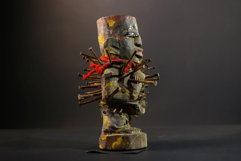 African Kongo Nkisi Nkonde | Nail Fetish Figurine | Hand-Carved Wood Art | Tribal Spiritual Decor | Collectible Sculpture-G5274