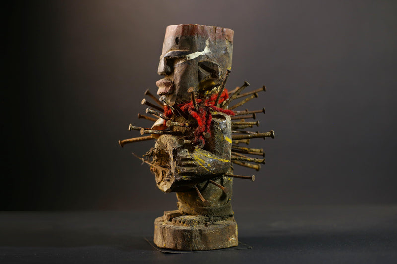African Kongo Nkisi Nkonde | Nail Fetish Figurine | Hand-Carved Wood Art | Tribal Spiritual Decor | Collectible Sculpture-G5274