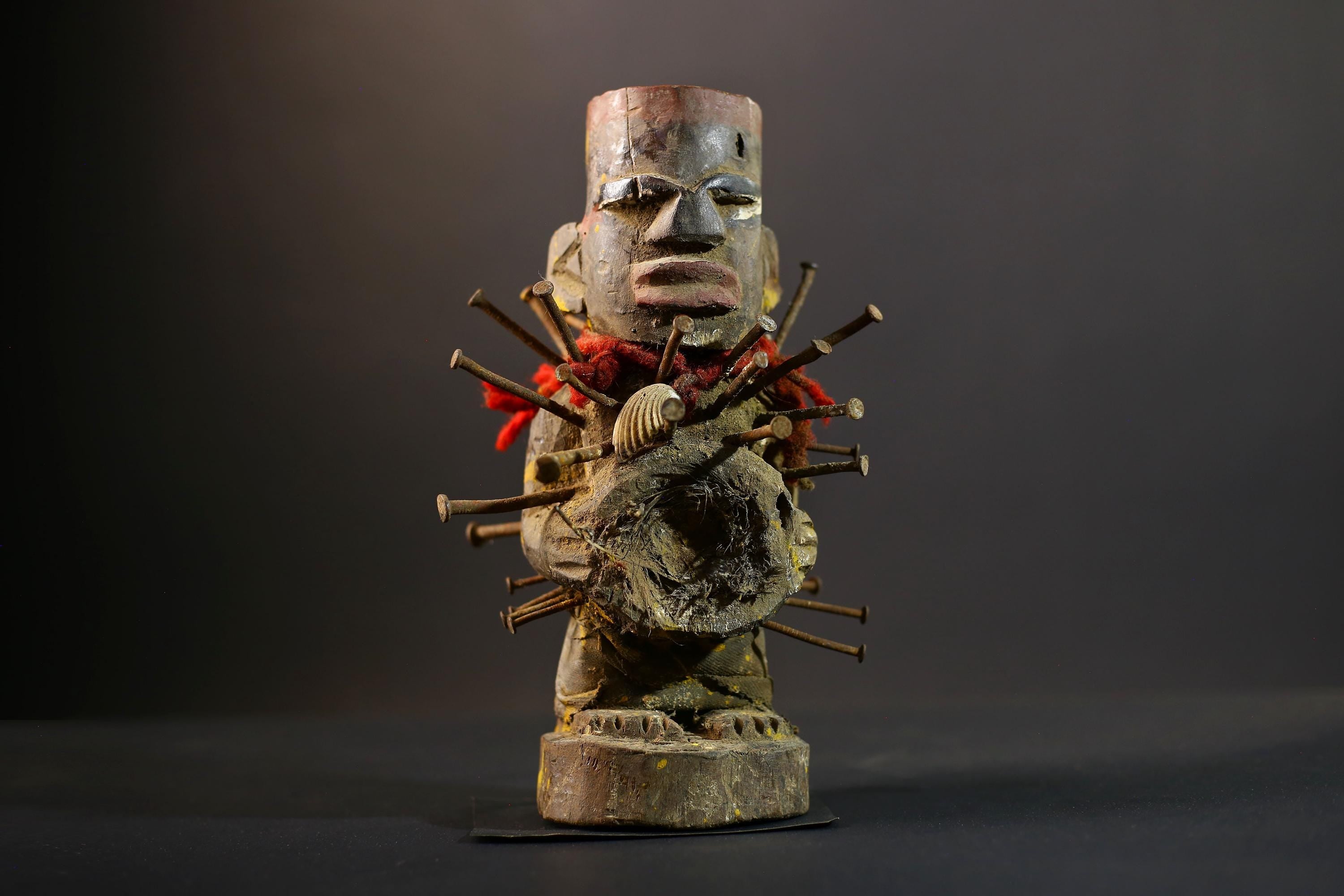 African Kongo Nkisi Nkonde | Nail Fetish Figurine | Hand-Carved Wood Art | Tribal Spiritual Decor | Collectible Sculpture-G5274