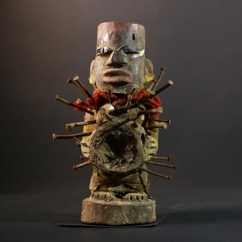 African Kongo Nkisi Nkonde | Nail Fetish Figurine | Hand-Carved Wood Art | Tribal Spiritual Decor | Collectible Sculpture-G5274