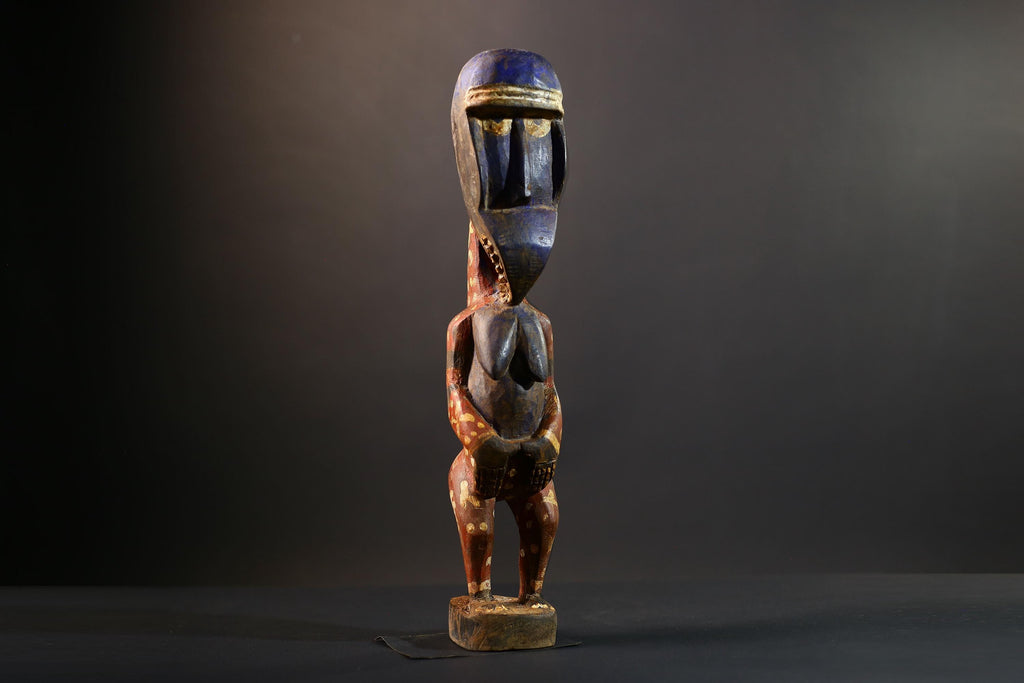 African Baule Maternity Sculpture | Hand-Carved Wood Figurine | Multicolor Tribal Decor-G5273