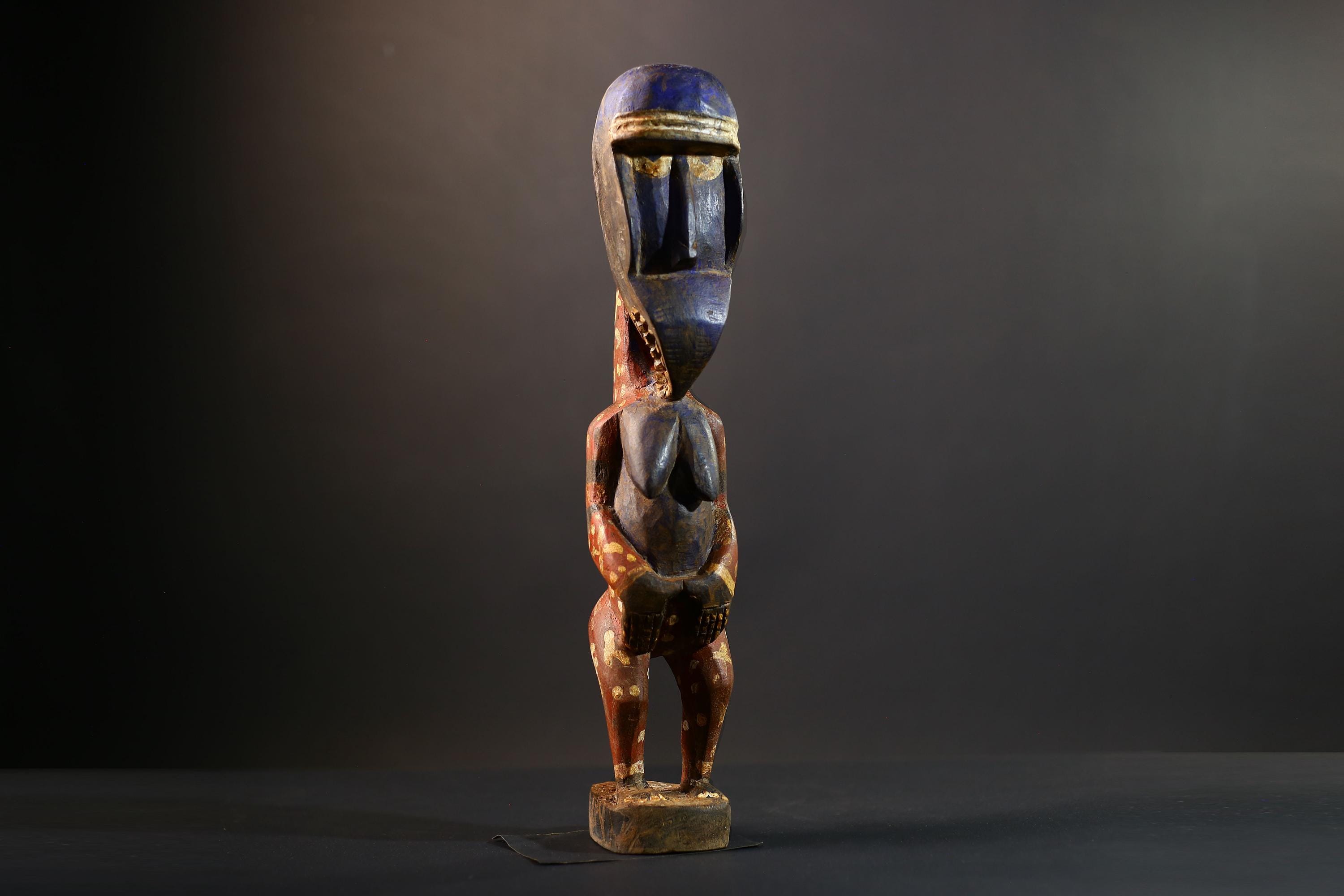 African Baule Maternity Sculpture | Hand-Carved Wood Figurine | Multicolor Tribal Decor-G5273