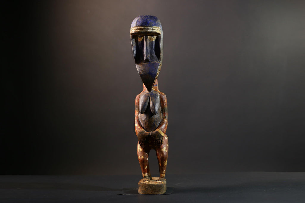 African Baule Maternity Sculpture | Hand-Carved Wood Figurine | Multicolor Tribal Decor-G5273