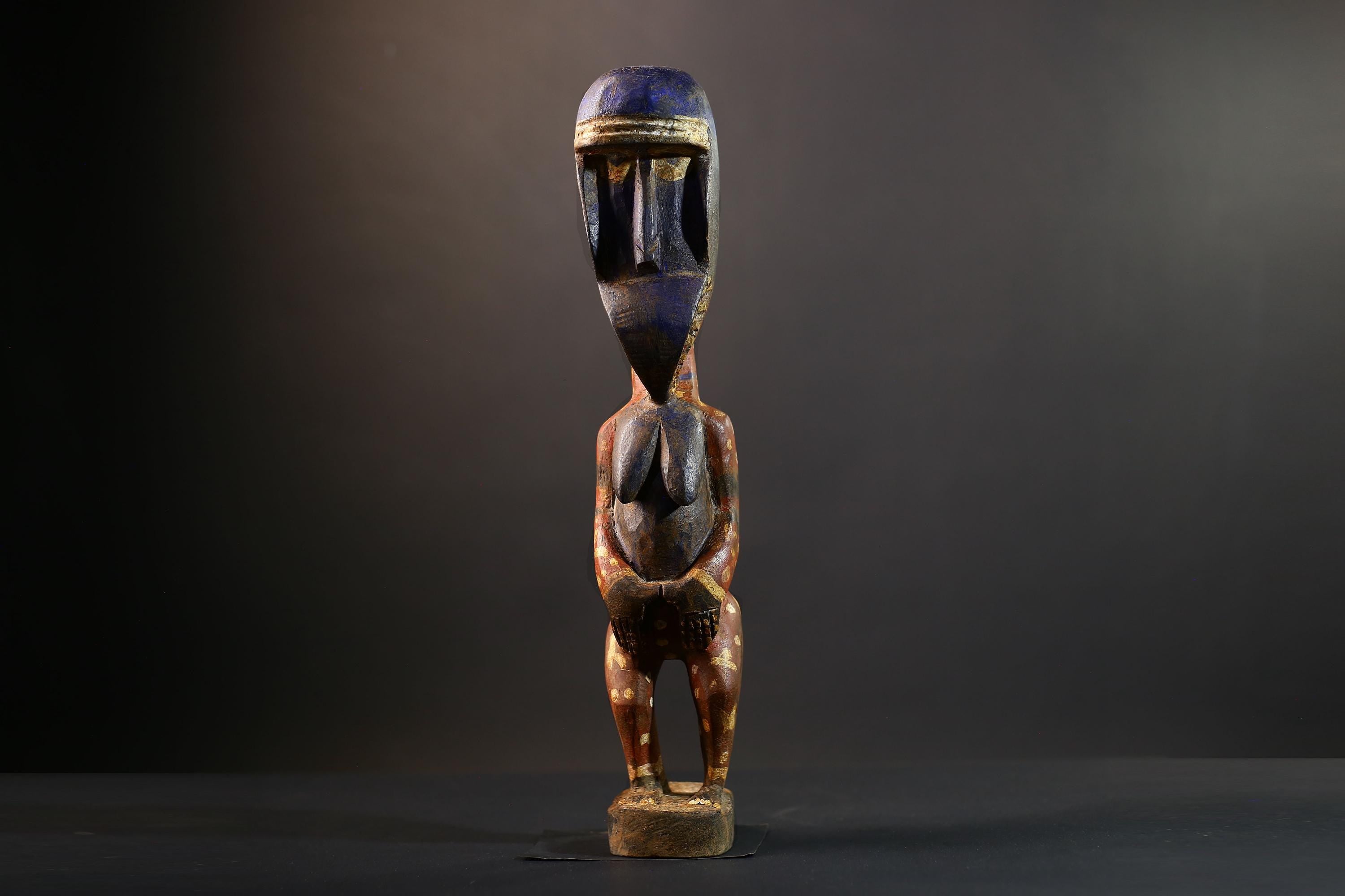 African Baule Maternity Sculpture | Hand-Carved Wood Figurine | Multicolor Tribal Decor-G5273