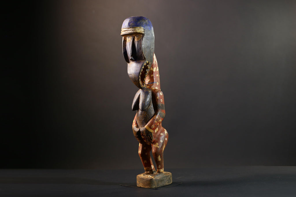 African Baule Maternity Sculpture | Hand-Carved Wood Figurine | Multicolor Tribal Decor-G5273