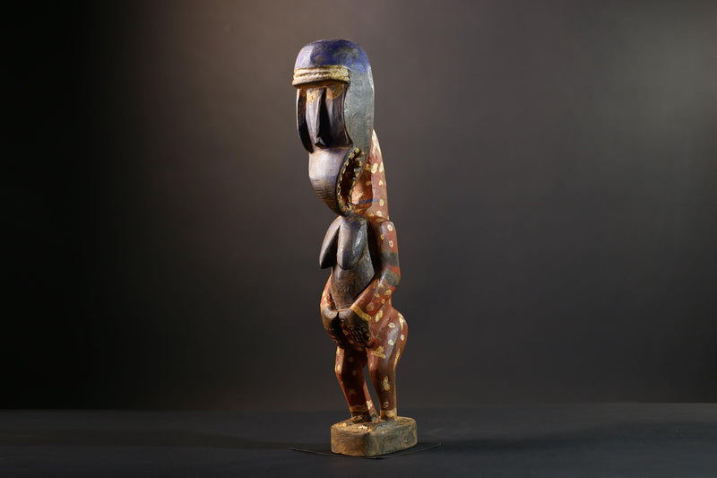 African Baule Maternity Sculpture | Hand-Carved Wood Figurine | Multicolor Tribal Decor-G5273