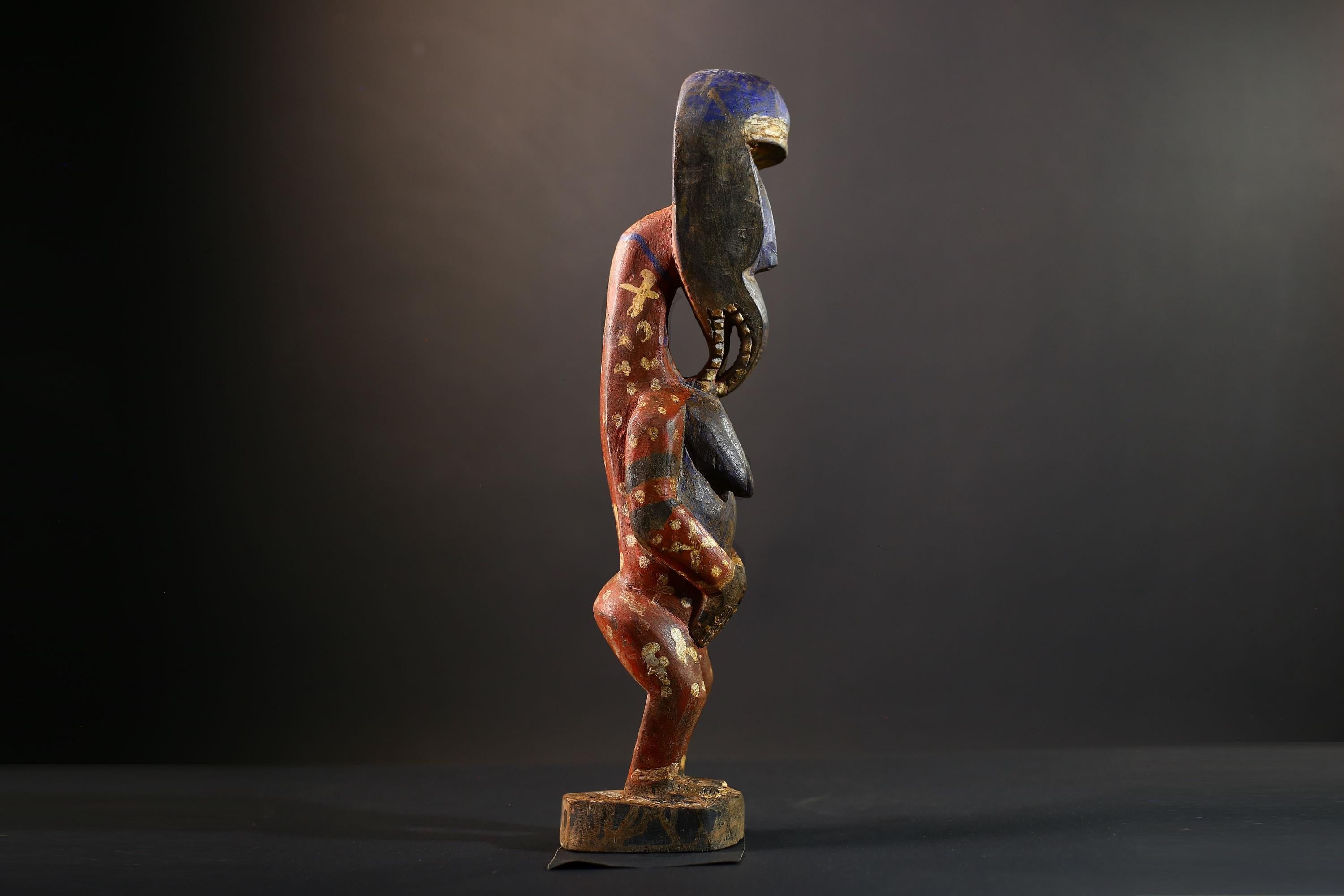 African Baule Maternity Sculpture | Hand-Carved Wood Figurine | Multicolor Tribal Decor-G5273