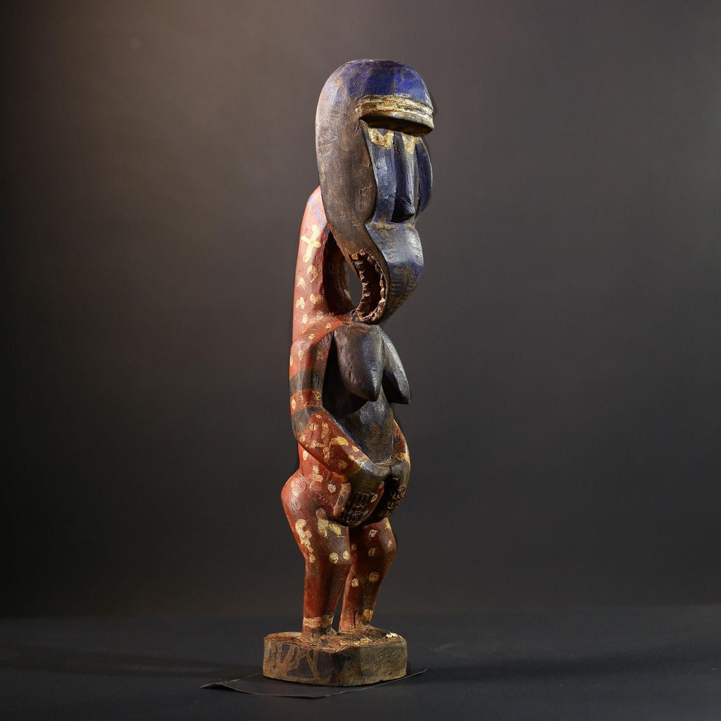 African Baule Maternity Sculpture | Hand-Carved Wood Figurine | Multicolor Tribal Decor-G5273