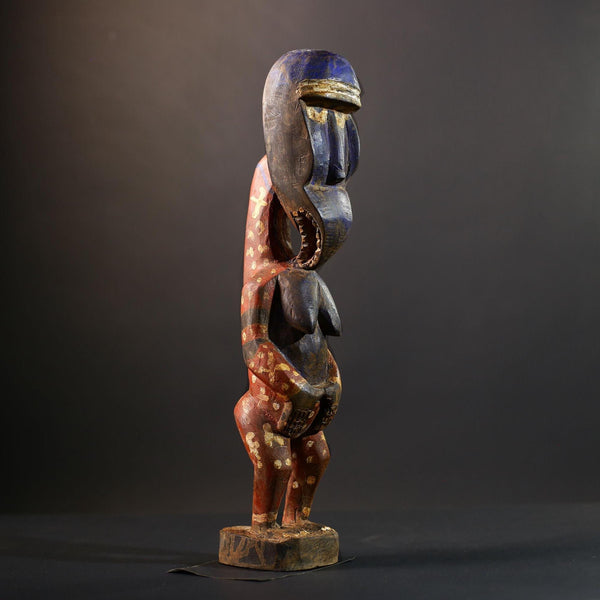 African Baule Maternity Sculpture | Hand-Carved Wood Figurine | Multicolor Tribal Decor-G5273