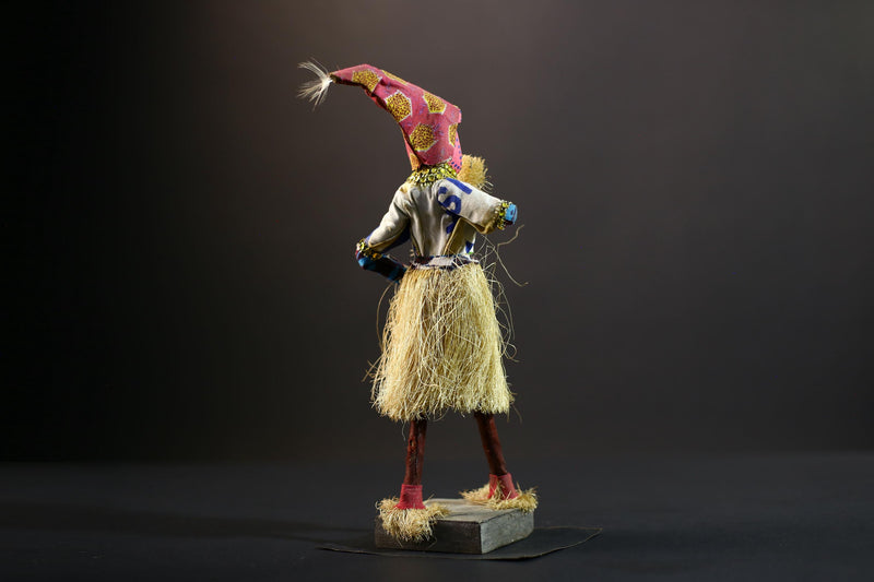 Bamileke Raffia Dance Figure | Handcrafted Cameroon Wood Doll | Tribal Boho African Art-G5287