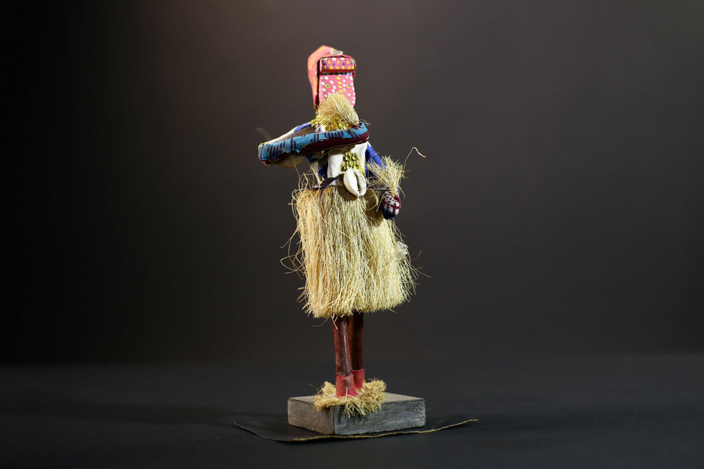 Bamileke Raffia Dance Figure | Handcrafted Cameroon Wood Doll | Tribal Boho African Art-G5287