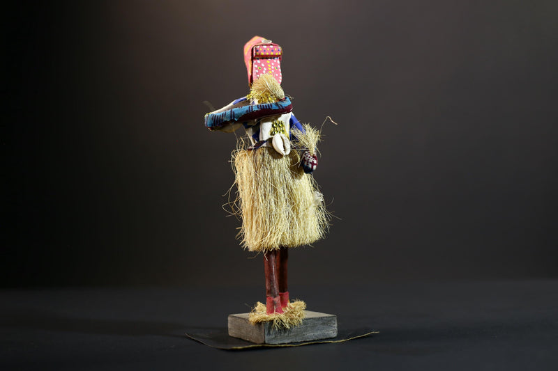 Bamileke Raffia Dance Figure | Handcrafted Cameroon Wood Doll | Tribal Boho African Art-G5287