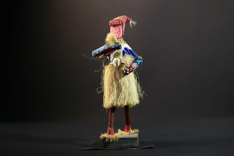 Bamileke Raffia Dance Figure | Handcrafted Cameroon Wood Doll | Tribal Boho African Art-G5287